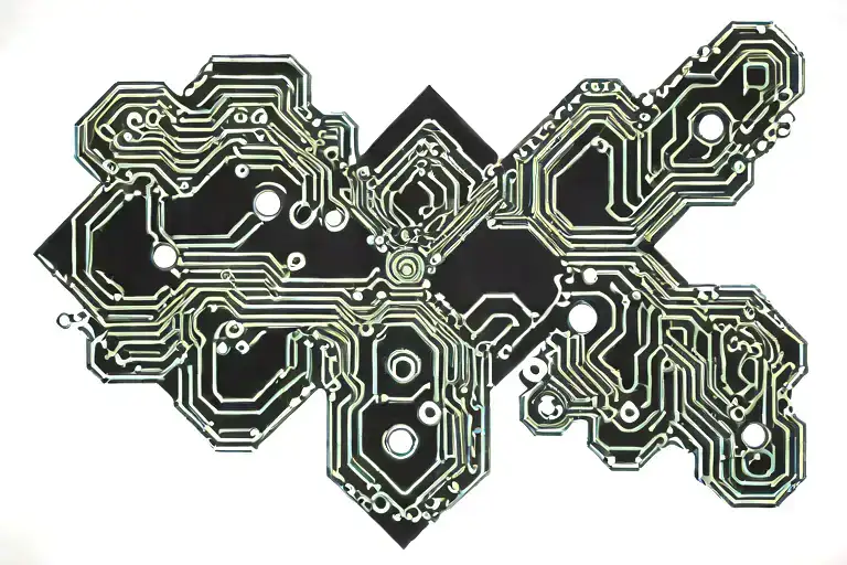 Lines Branching In Circuit Board Style Coming From A Single Diamond Shaped Point Tattoo