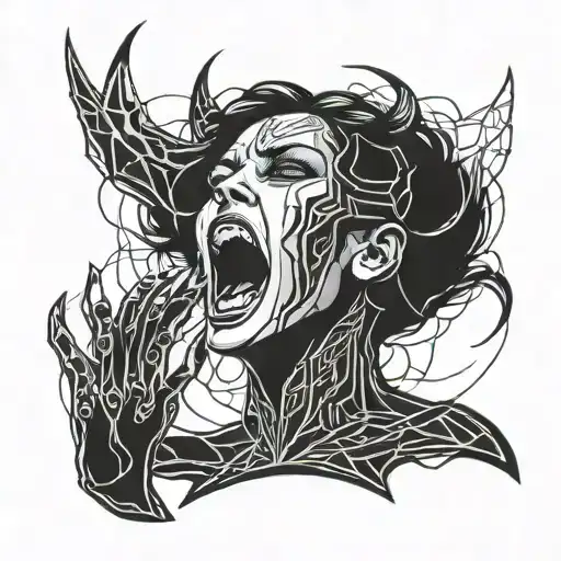 Beautiful Woman Demonic Banshee Screaming With Oversize Open Mouth Scary Gorgeous