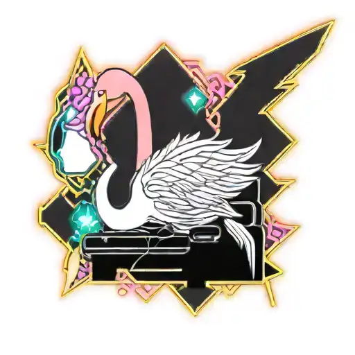 A Flamingo Playing Video Games On A Beanbag