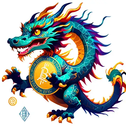 Cute Chinese Dragon Guarding A Coin