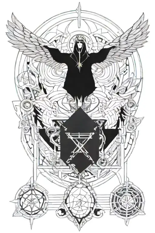 An Angel Surrounded By Depictions Of The Holy Trinity Symbol