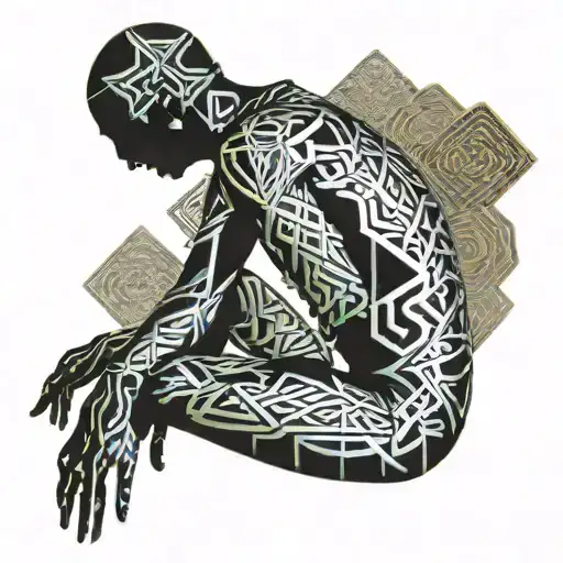 Men In Pain On His Knees Looking Up At The Sky With His Arms Up