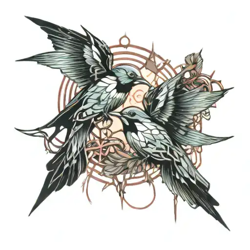 2 Swallow Birds On A Thorny Vine