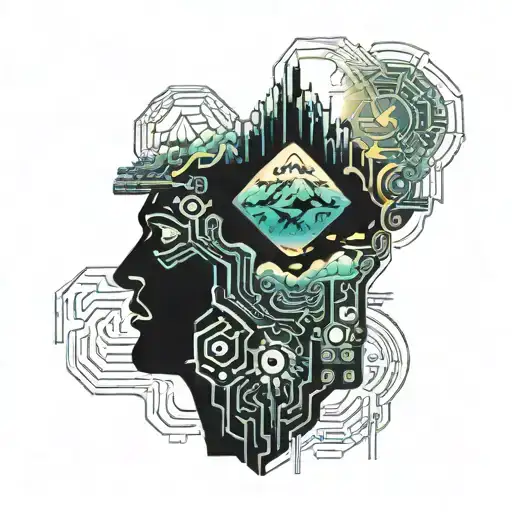 Head With Multiple Thought One Bubble Containing A Mountain Scape Scene