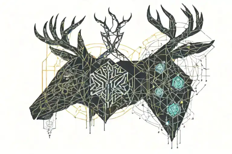 Crow And Deer Head Looking