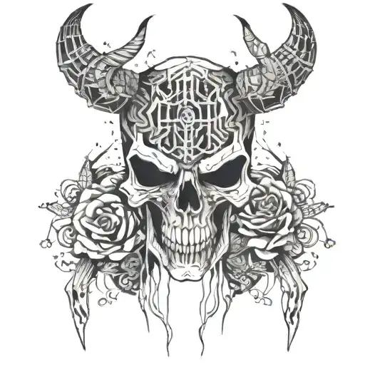 Skull Flowers Bones Horns Anger