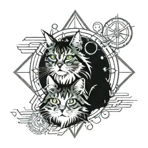 Two Maine Coon Cats With A Sun And Moon Theme