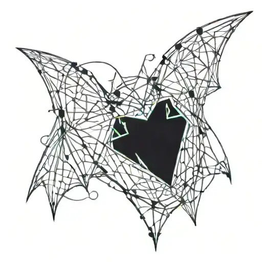 Chest Tattoo Bat Wings With Small Heart In The Middle And Web Pattern