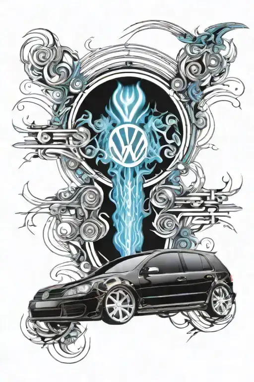 Volkswagen Golf 5 2007 With Flames And Two Blue Eyes Looking From The Flames