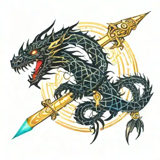 Dragon And Sword Like In Japan Style