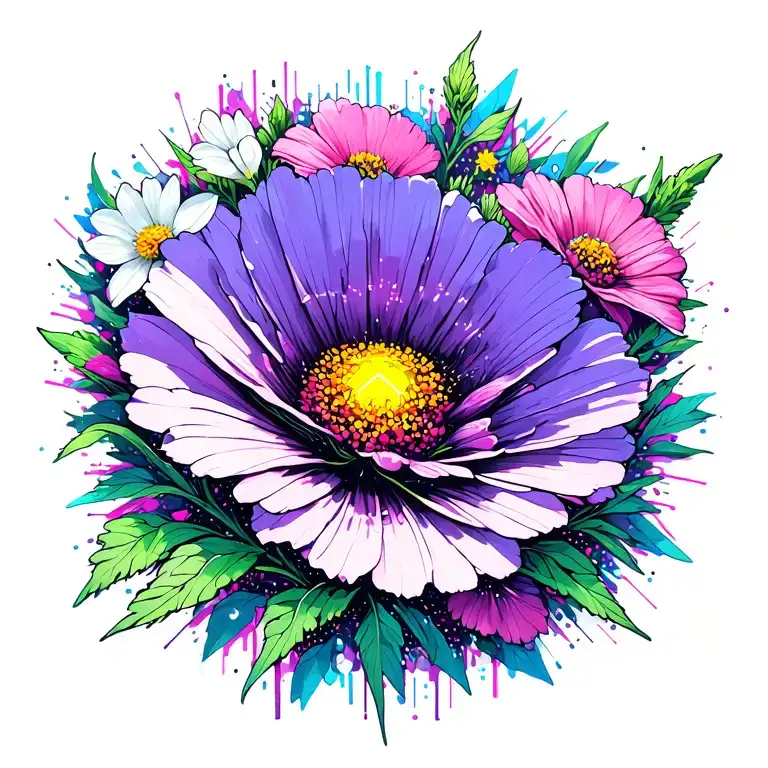 Purple Carnation Pink Cosmos White Daffodil Flowers