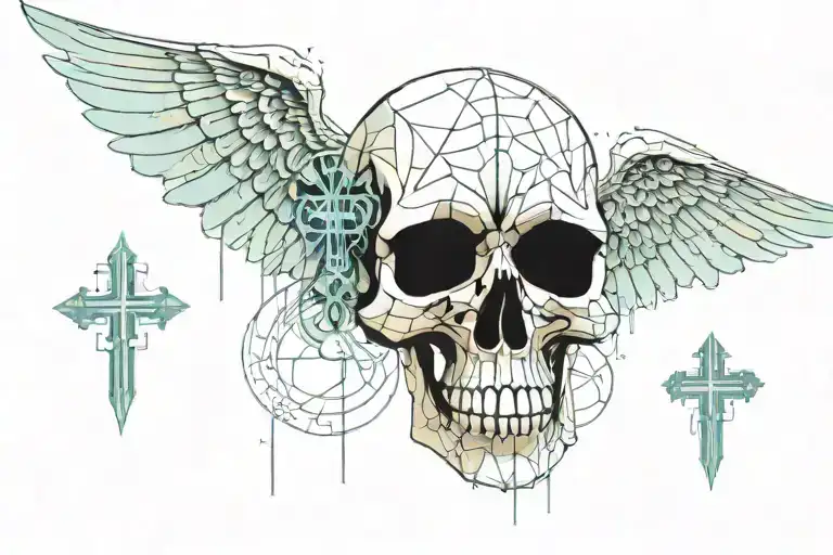 Skull With A Cross On Forehead With Angelic Wings Spread Wide