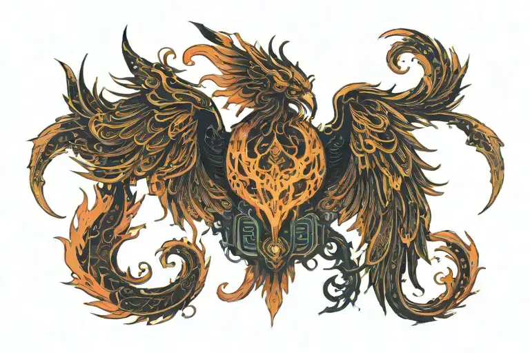 Prideful Burning With Flames Phoenix With Wings Spread Very Wide With Very Detailed Head
