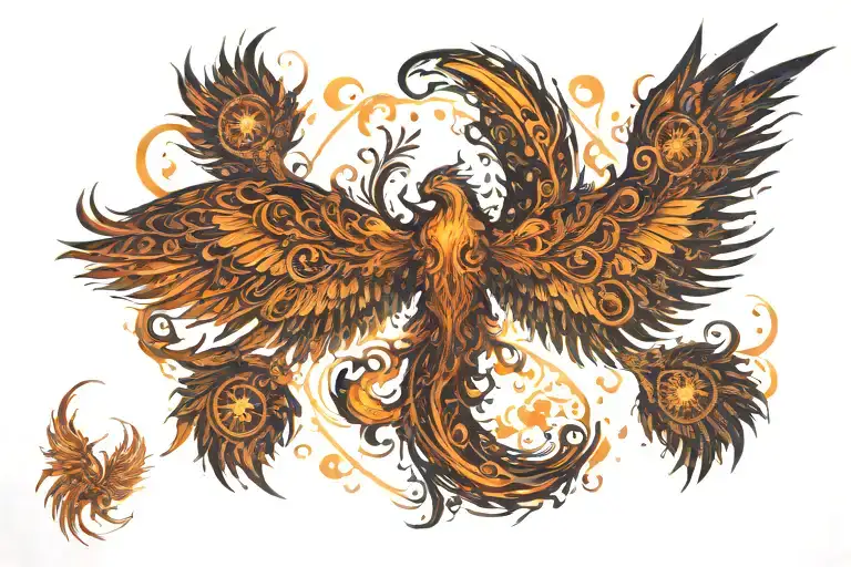 Prideful Burning With Flames Phoenix With Wings Spread Very Wide With Very Detailed Head