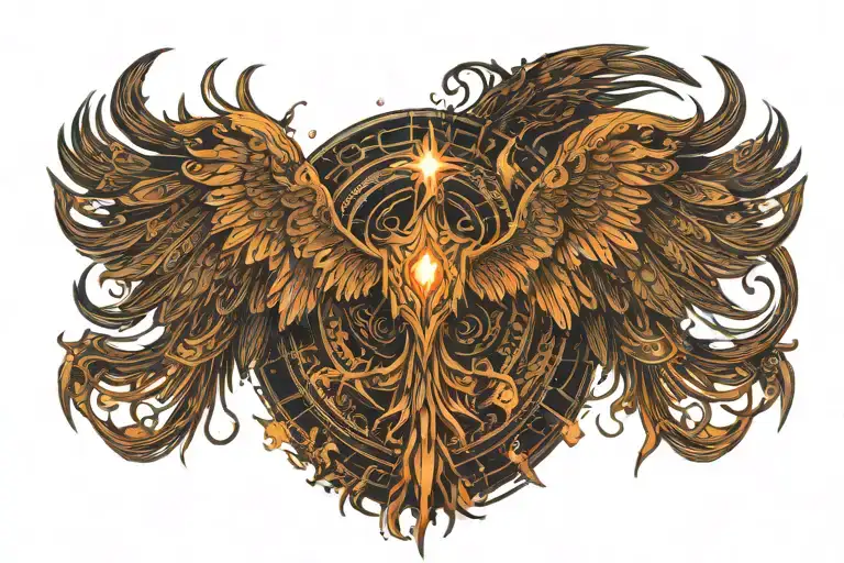 Prideful Burning With Flames Phoenix With Wings Spread Very Wide With Very Detailed Head