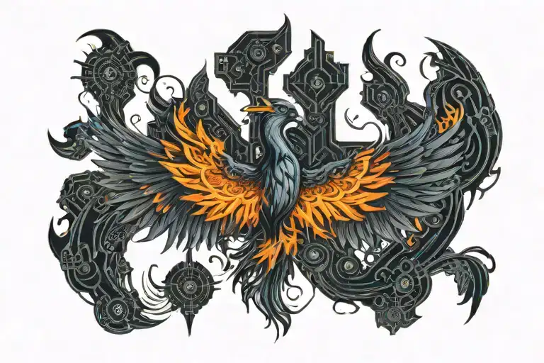 Prideful Burning With Flames Phoenix With Wings Spread Very Wide With Very Detailed Head