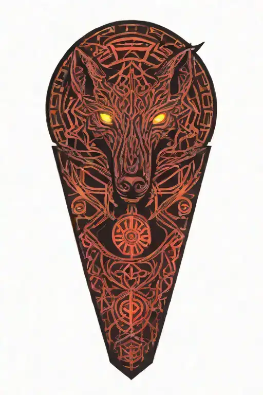 Celtic Dara Knot With Hurt Wolf Intertwined With Celtic Patterns And Raged