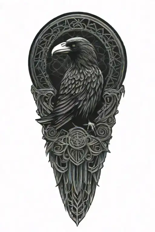 Celtic Dara Knot With A Raven Intertwined With Celtic Patterns With The Raven