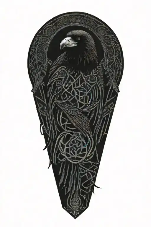 Celtic Dara Knot With A Injured Raven Intertwined With Celtic Patterns With The Raven