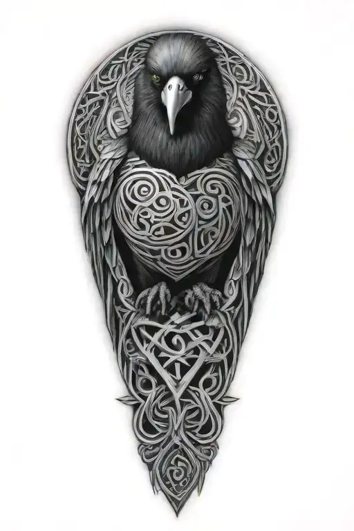 Celtic Dara Knot With A Injured Raven Intertwined With Celtic Patterns With The Raven