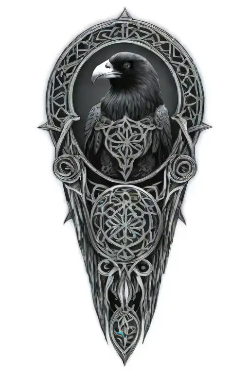Celtic Dara Knot With A Injured Raven Intertwined With Celtic Patterns With The Raven