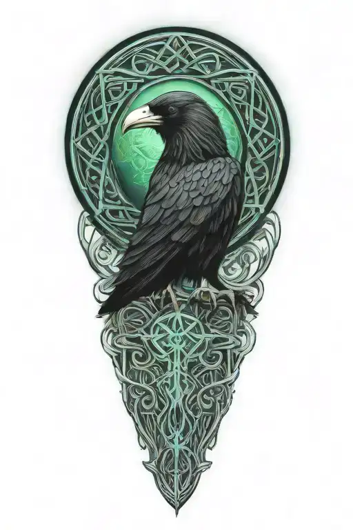 Celtic Dara Knot With A Raven Intertwined With Celtic Patterns With The Raven