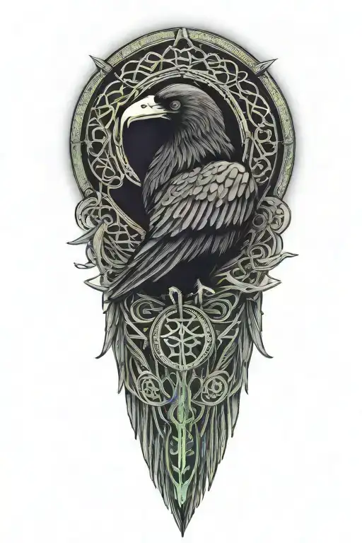 Celtic Dara Knot With A Raven Intertwined With Celtic Patterns With The Raven
