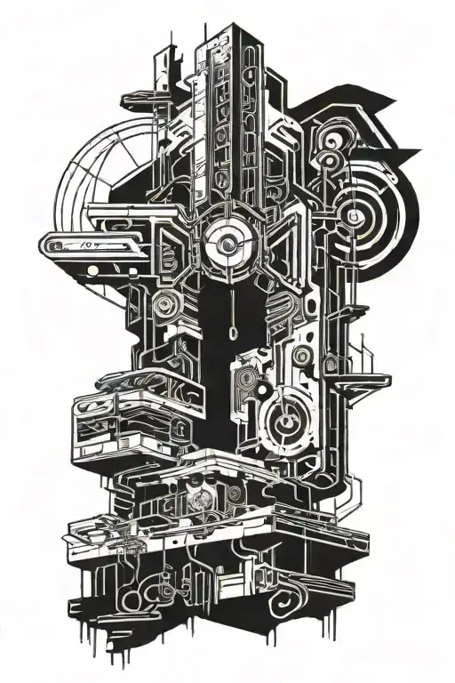 Apocalyptic Tattoo With A Music Band On A Building