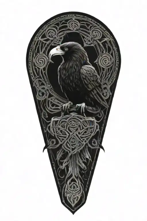 Old Celtic Dara Knot With A Raven Intertwined With Celtic Patterns And The Raven Screeching