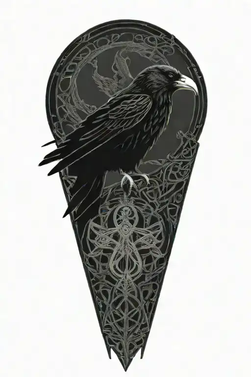 Old Celtic Dara Knot With A Raven Intertwined With Celtic Patterns And The Raven Screeching