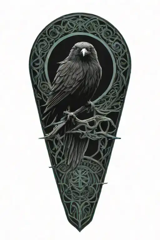 Old Warrior Celtic Dara Knot With A Raven Intertwined With Celtic Patterns And The Raven Screeching
