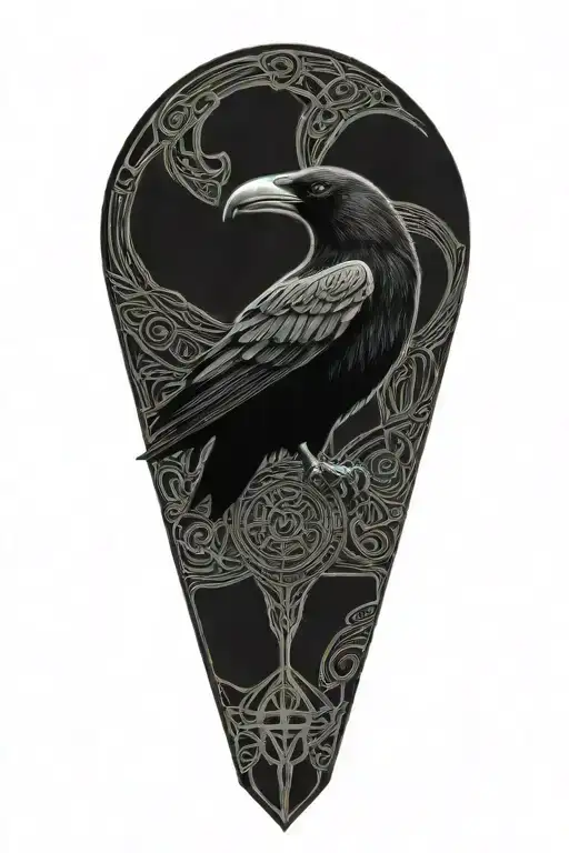 Old Fighter Celtic Dara Knot With A Raven Intertwined With Celtic Patterns And The Raven Screeching