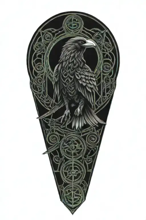 Celtic Dara Knot With A Raven Intertwined With Celtic Patterns And A Warrior Aesthetic