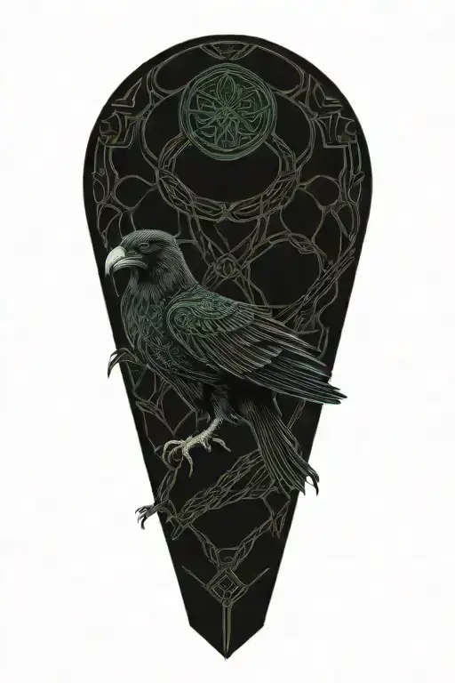 Celtic Raven Intertwined With Celtic Patterns And A Warrior Fighter Style