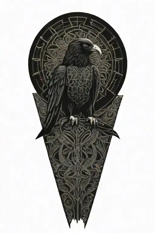 Celtic Raven Intertwined With Celtic Patterns And A Warrior Fighter Style