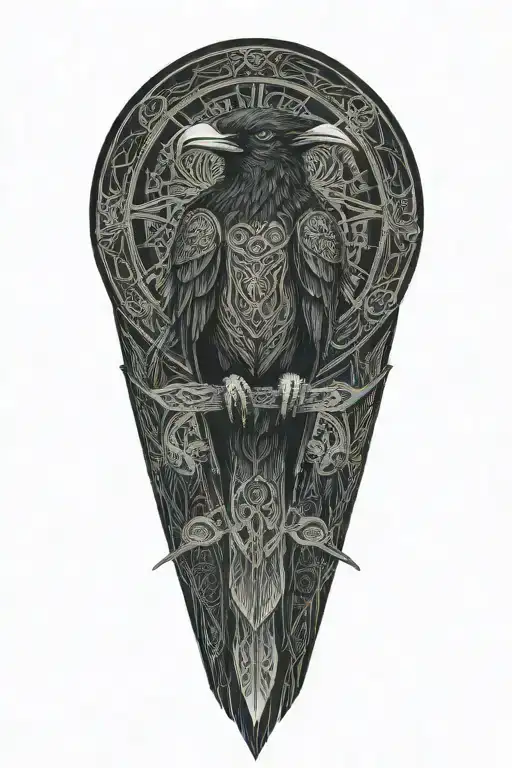 Celtic Raven Intertwined With Celtic Patterns And Warrior Worned Raven