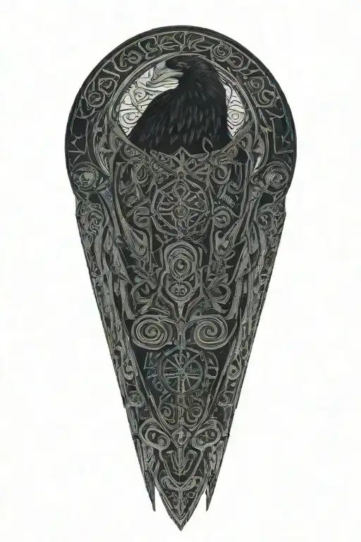 Celtic Raven Intertwined With Celtic Patterns And Warrior Worned Raven