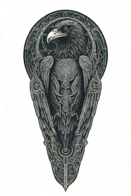 Celtic Raven Intertwined With Celtic Patterns And Warrior Worned Raven