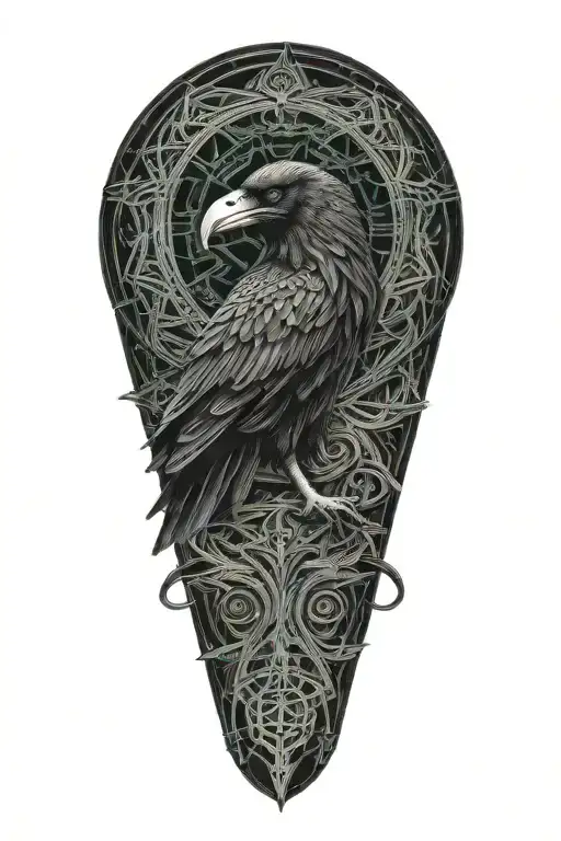 Celtic Raven Intertwined With Celtic Patterns And Warrior Worned Raven