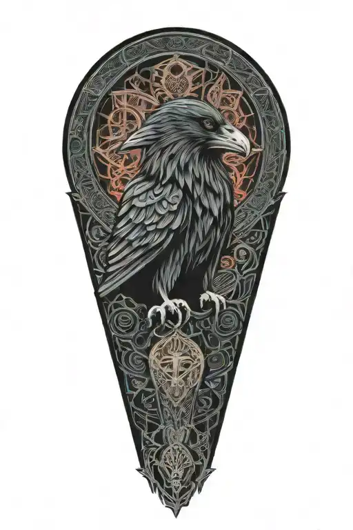 Celtic Raven And Wolf Intertwined With Celtic Patterns And Warrior Worned Raven