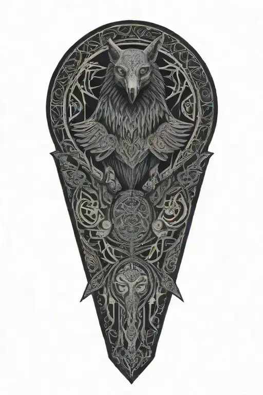 Celtic Raven And Wolf Intertwined With Celtic Patterns And Battle Scarred