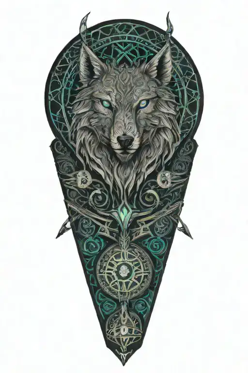A Celtic Wolf And Celtic Raven Ontop