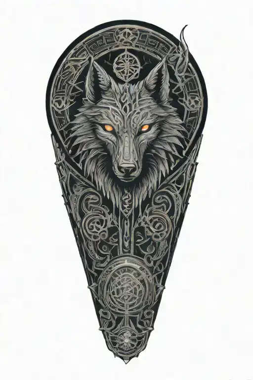 A Celtic Wolf And Celtic Raven Ontop