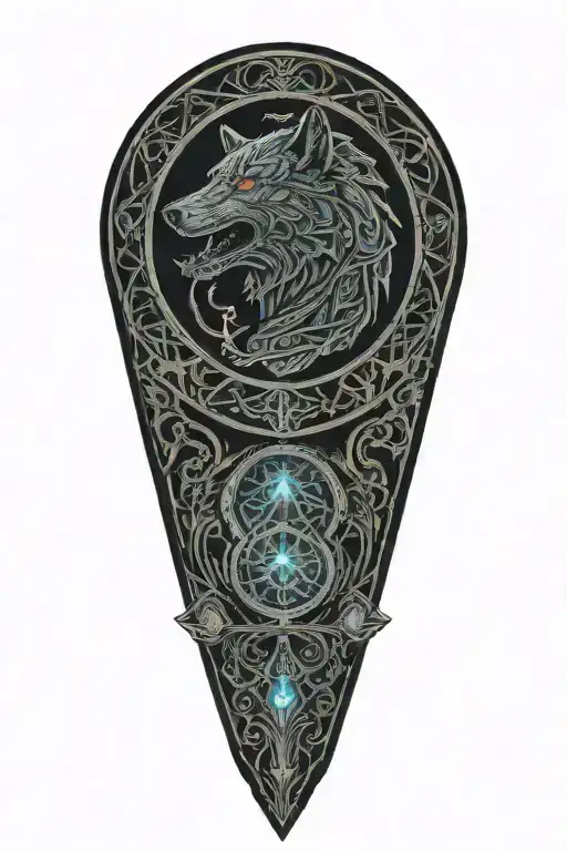 A Celtic Wolf And Celtic Raven Ontop An Hour Glass