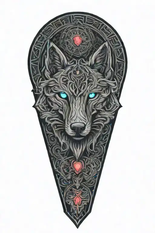 A Celtic Wolf And Celtic Dara Knot Sacred Heart