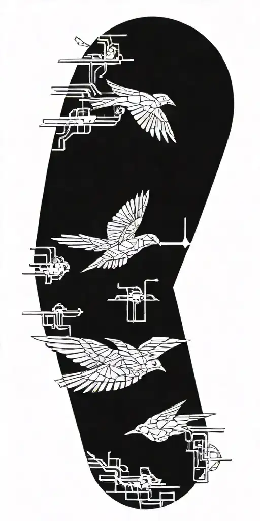 Blade Runner Bird Turning Into Geometrical Tree Tattoo Idea