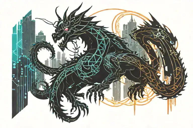 Dragon Asia City Skyline Made Man Statue