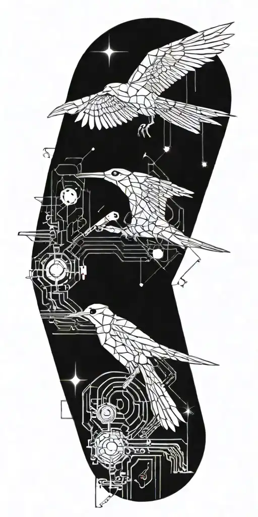 Blade Runner Bird Turning Into Geometrical Tree Tattoo Idea