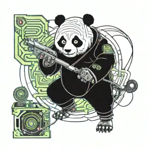 Samurai Panda Wielding A Video Game Controller