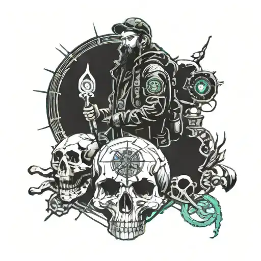 An Explorer With A Compass Navigating Through A Forest Of Animal Skulls